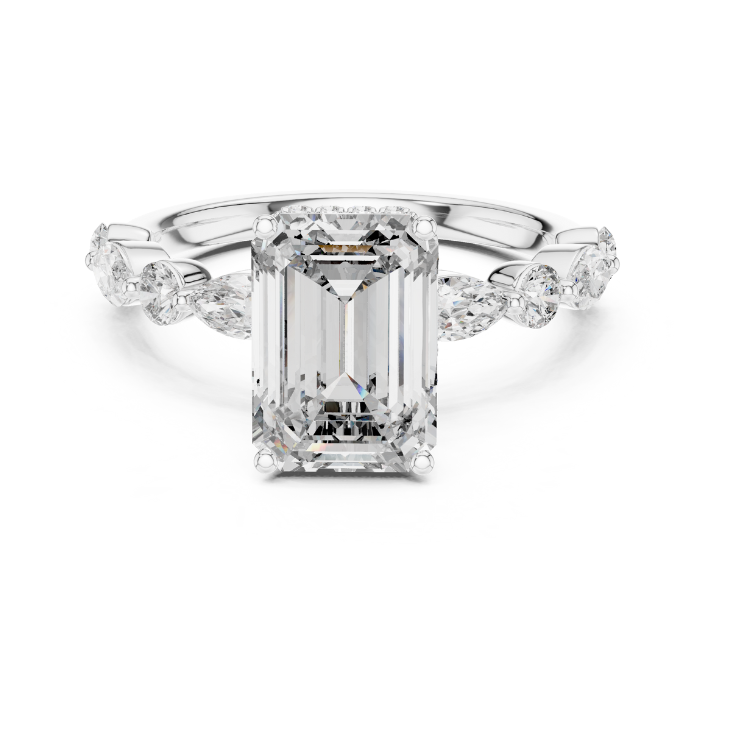 Marquise Side-Stone Emerald Cut Engagement Ring