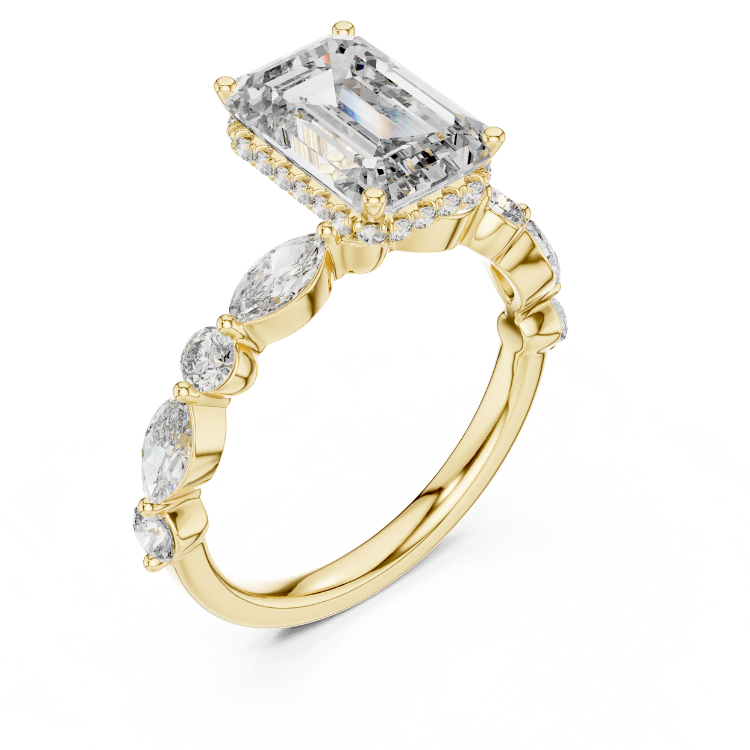 Marquise Side-Stone Emerald Cut Engagement Ring
