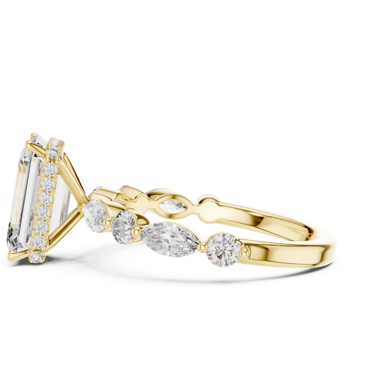 Marquise Side-Stone Emerald Cut Engagement Ring