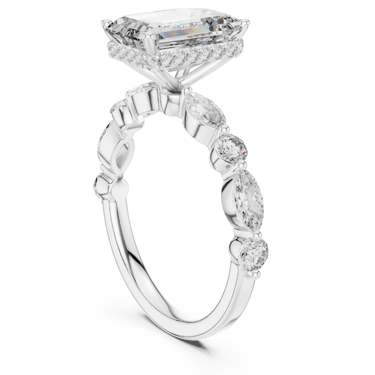 Marquise Side-Stone Emerald Cut Engagement Ring