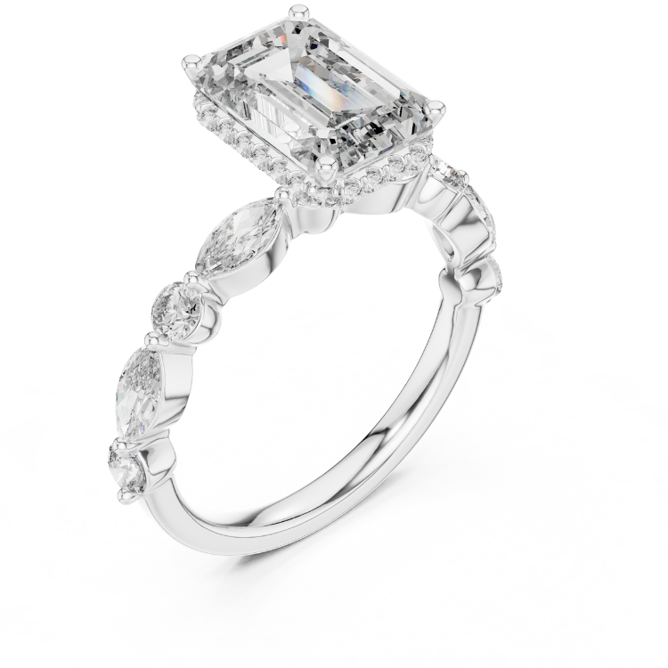 Marquise Side-Stone Emerald Cut Engagement Ring