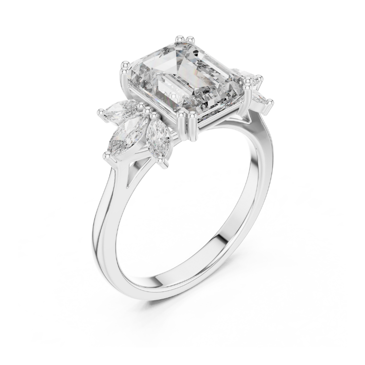 Emerald Blossom Marquise Accent Engagement Ring