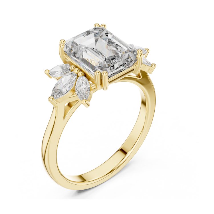 Emerald Blossom Marquise Accent Engagement Ring