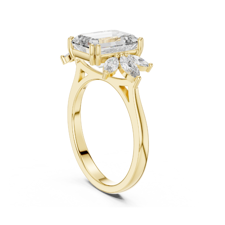 Emerald Blossom Marquise Accent Engagement Ring