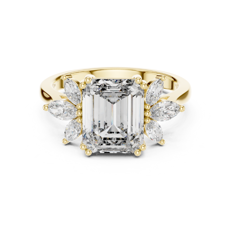 Emerald Blossom Marquise Accent Engagement Ring