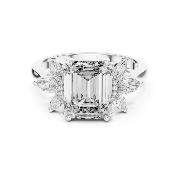 Emerald Blossom Marquise Accent Engagement Ring