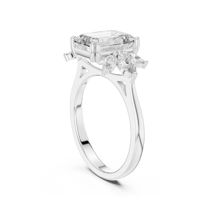 Emerald Blossom Marquise Accent Engagement Ring