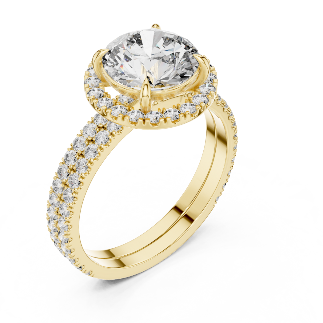 Radiant Halo Double Band Round Diamond Engagement Ring