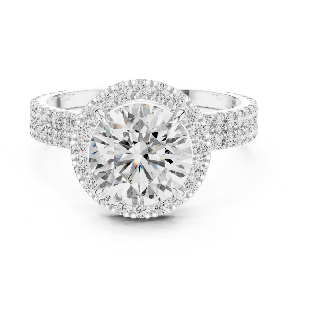 Radiant Halo Double Band Round Diamond Engagement Ring