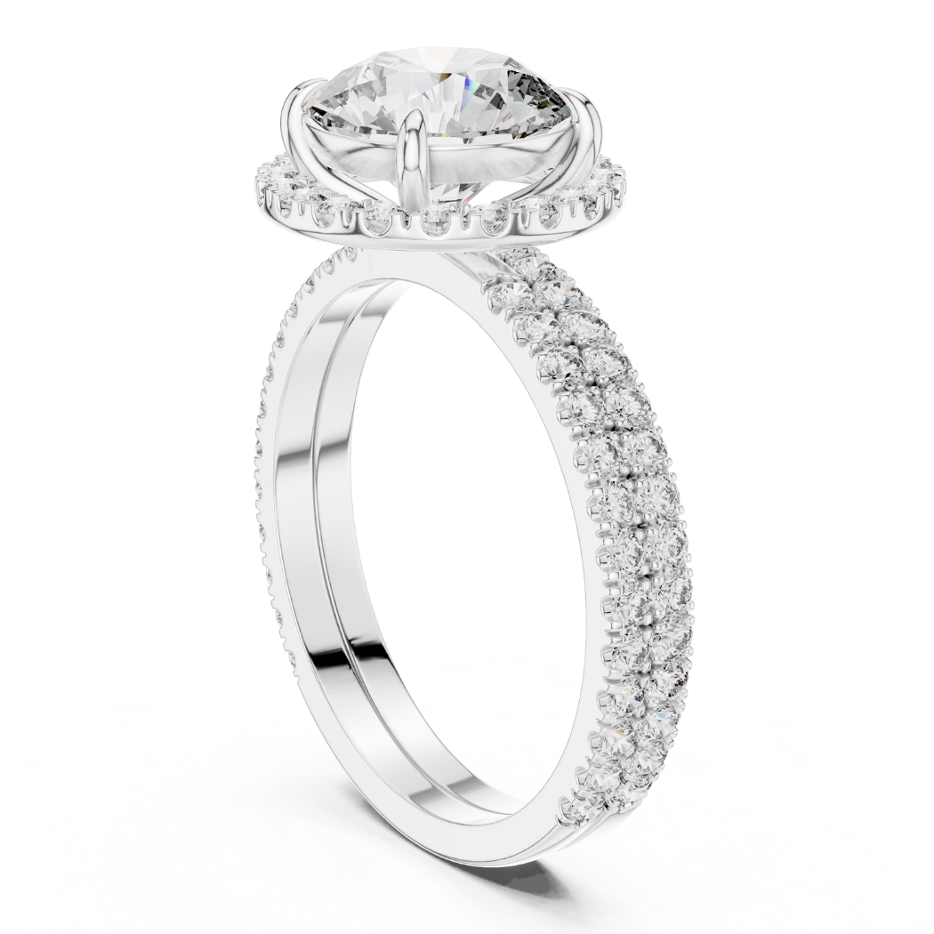 Radiant Halo Double Band Round Diamond Engagement Ring