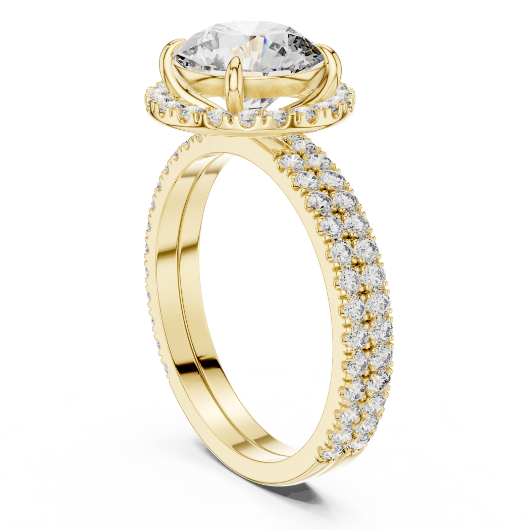 Radiant Halo Double Band Round Diamond Engagement Ring