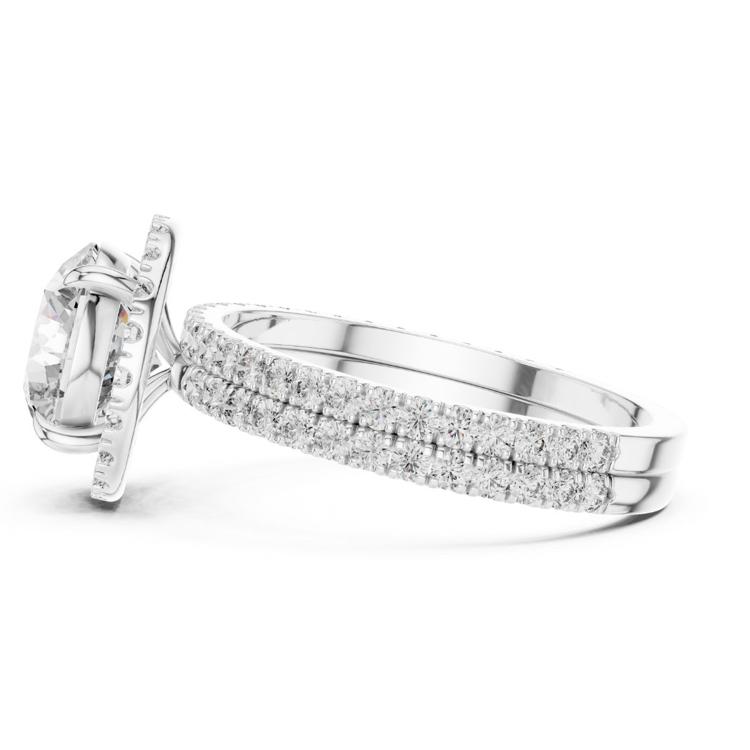 Radiant Halo Double Band Round Diamond Engagement Ring