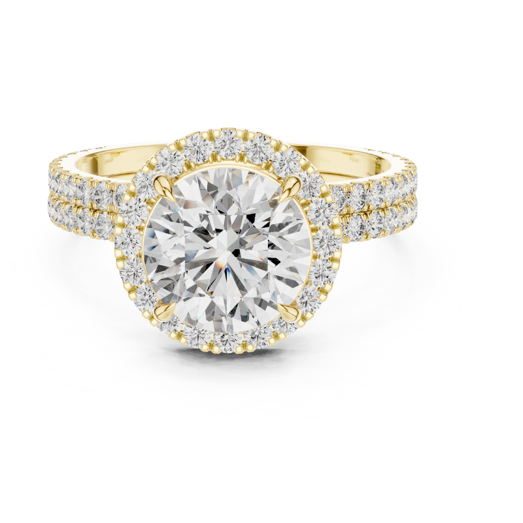 Radiant Halo Double Band Round Diamond Engagement Ring