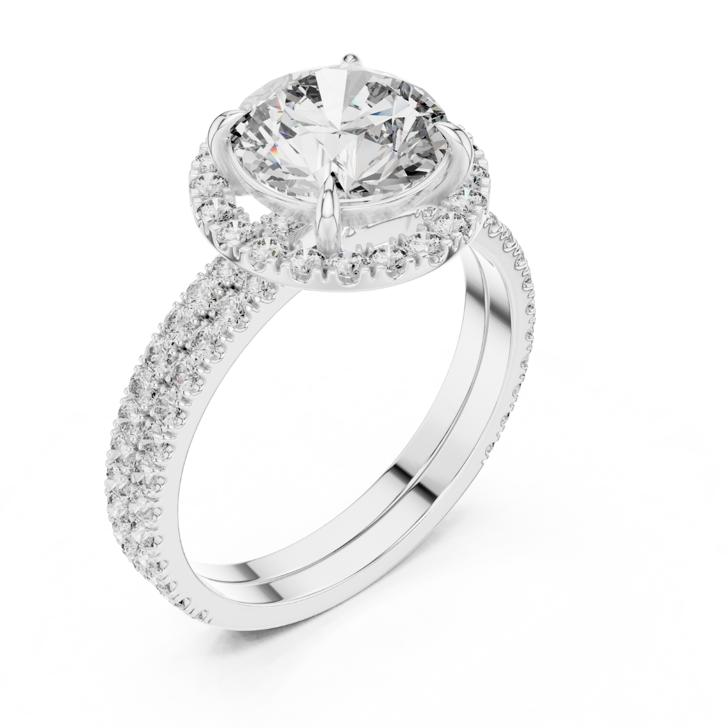 Radiant Halo Double Band Round Diamond Engagement Ring