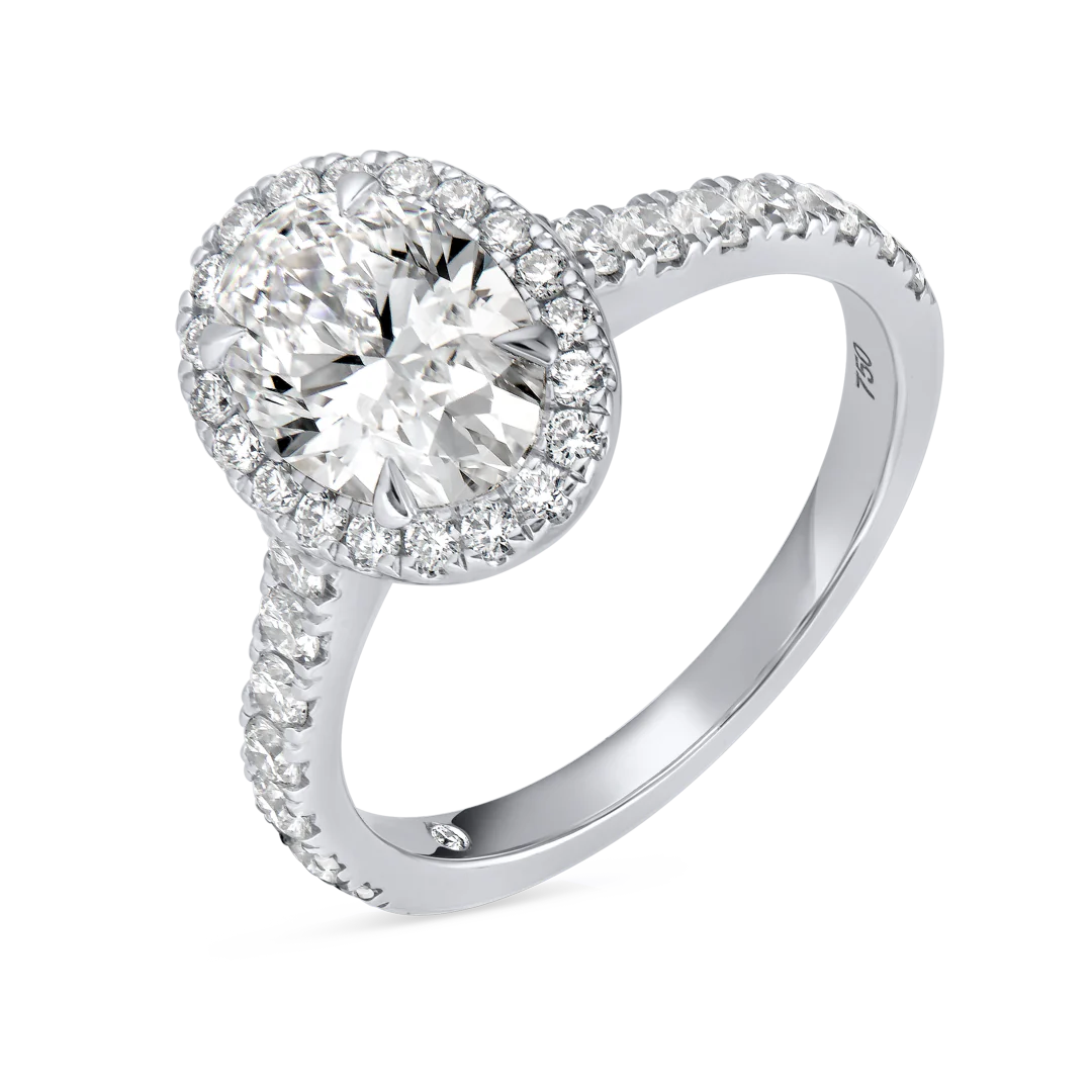 1.5 Carat Lab-grown Halo Solitaire Engagement Ring - Oval Diamond