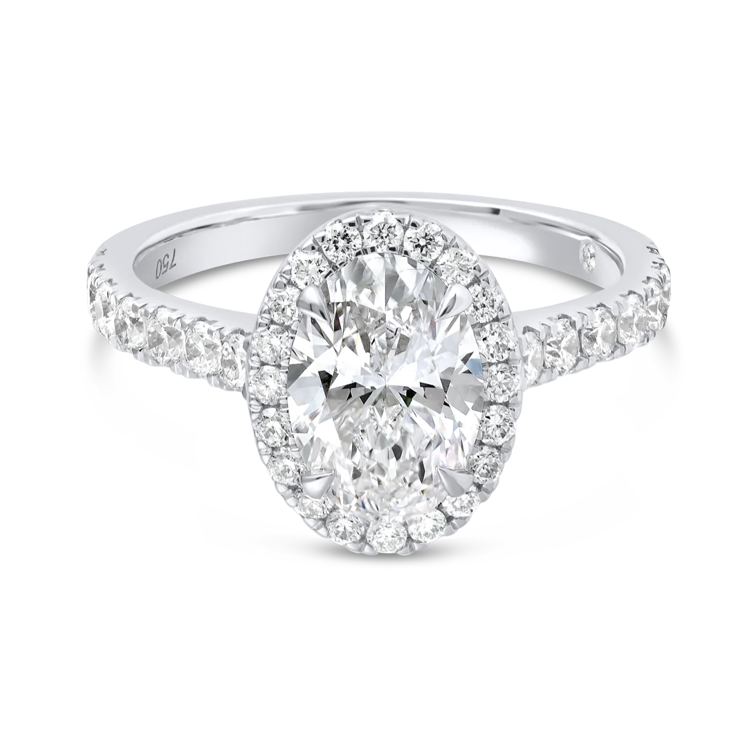 1.5 Carat Lab-grown Halo Solitaire Engagement Ring - Oval Diamond
