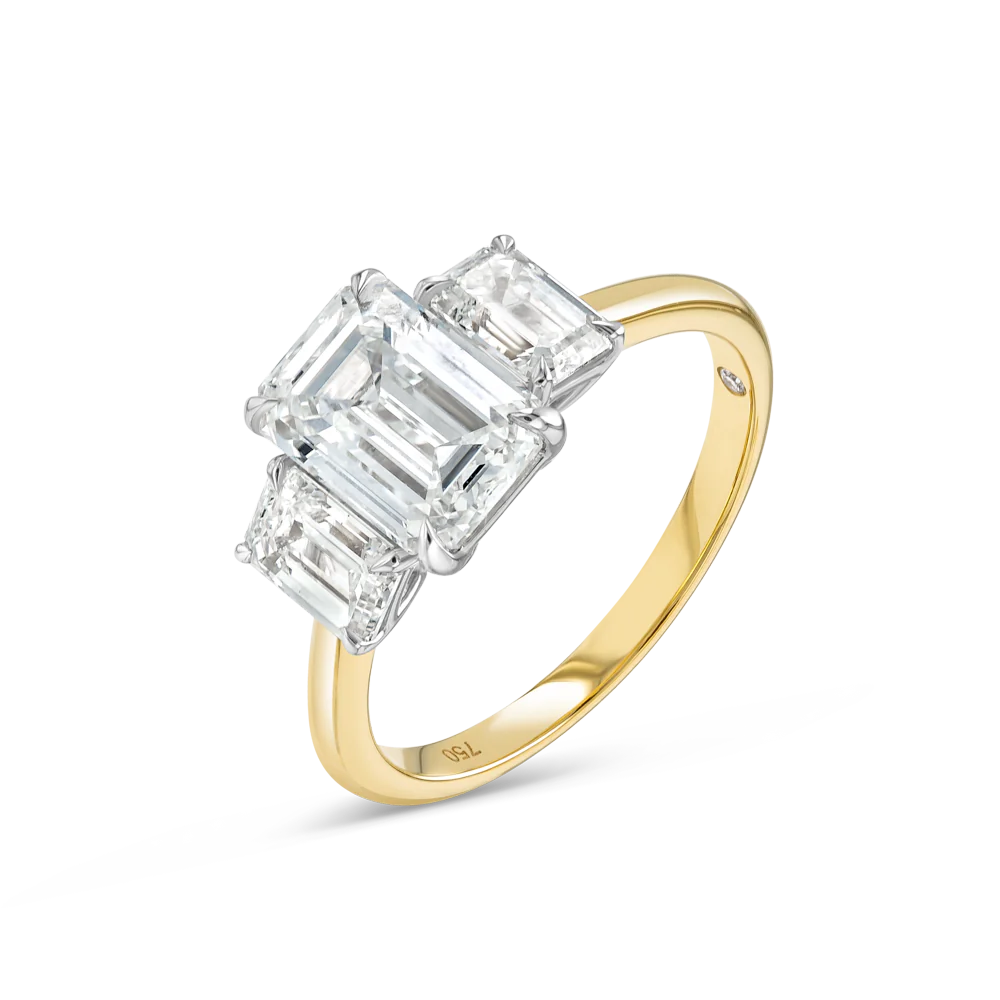 Trilogy Engagement Ring - Emerald Diamond
