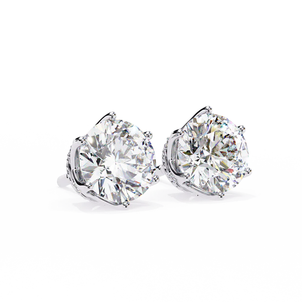 Classic Six‑Prong Round Solitaire Stud Earrings