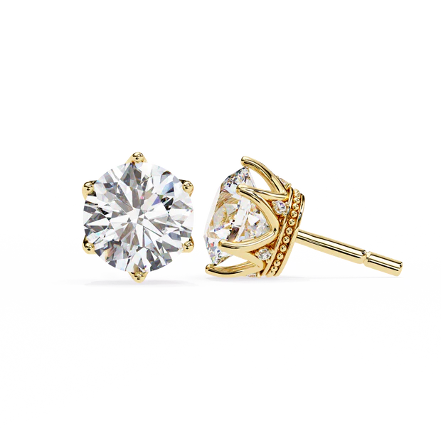 Classic Six‑Prong Round Solitaire Stud Earrings