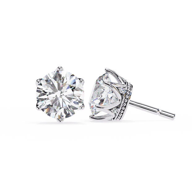 Classic Six‑Prong Round Solitaire Stud Earrings