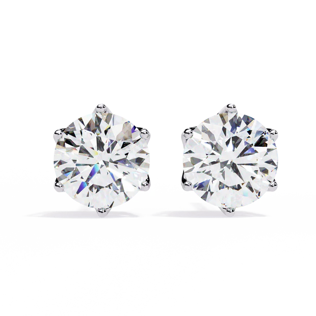 Classic Six‑Prong Round Solitaire Stud Earrings