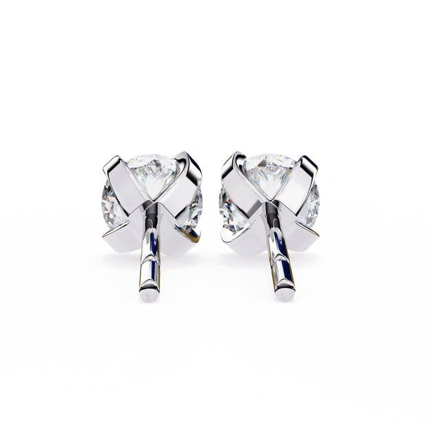 Classic X‑Prong Round Diamond Stud Earrings