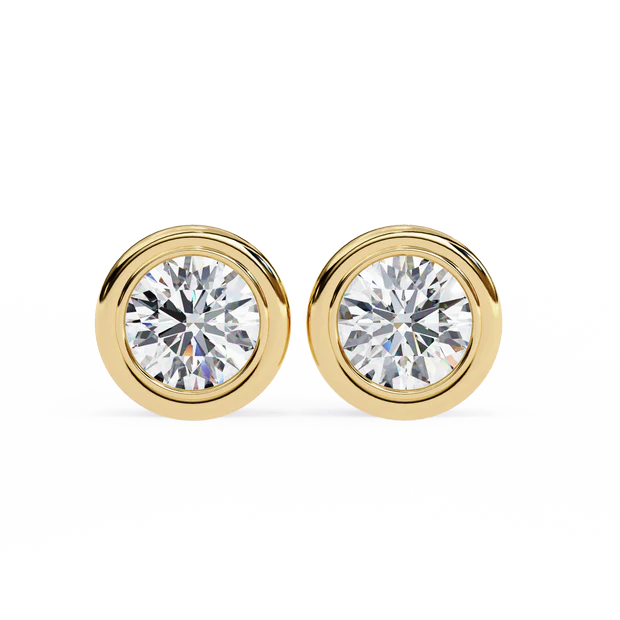 Lab Grown Bezel Round Diamond Stud Earrings