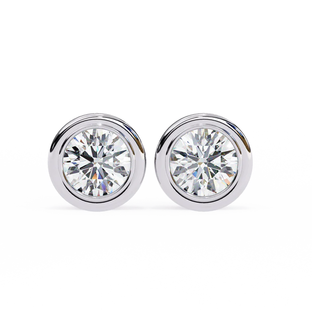 Lab Grown Bezel Round Diamond Stud Earrings