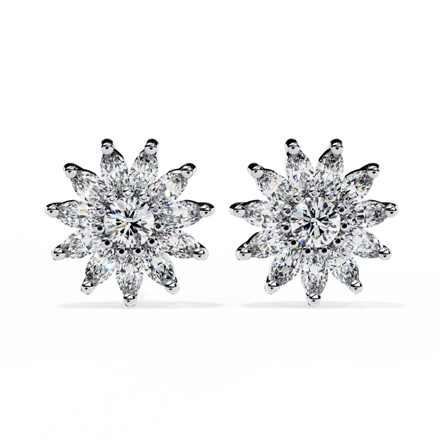 Sunburst Diamond Halo Stud Earrings