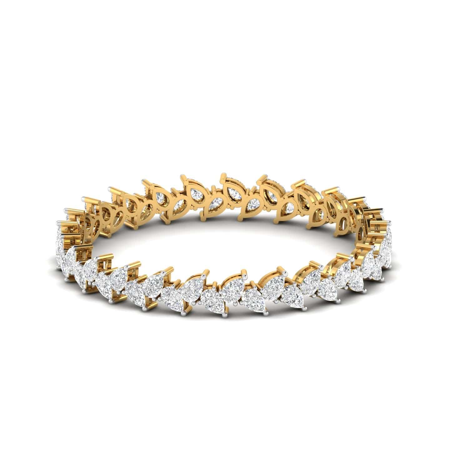 Pair of Gold Bangles with Illusion Set Pear Diamonds